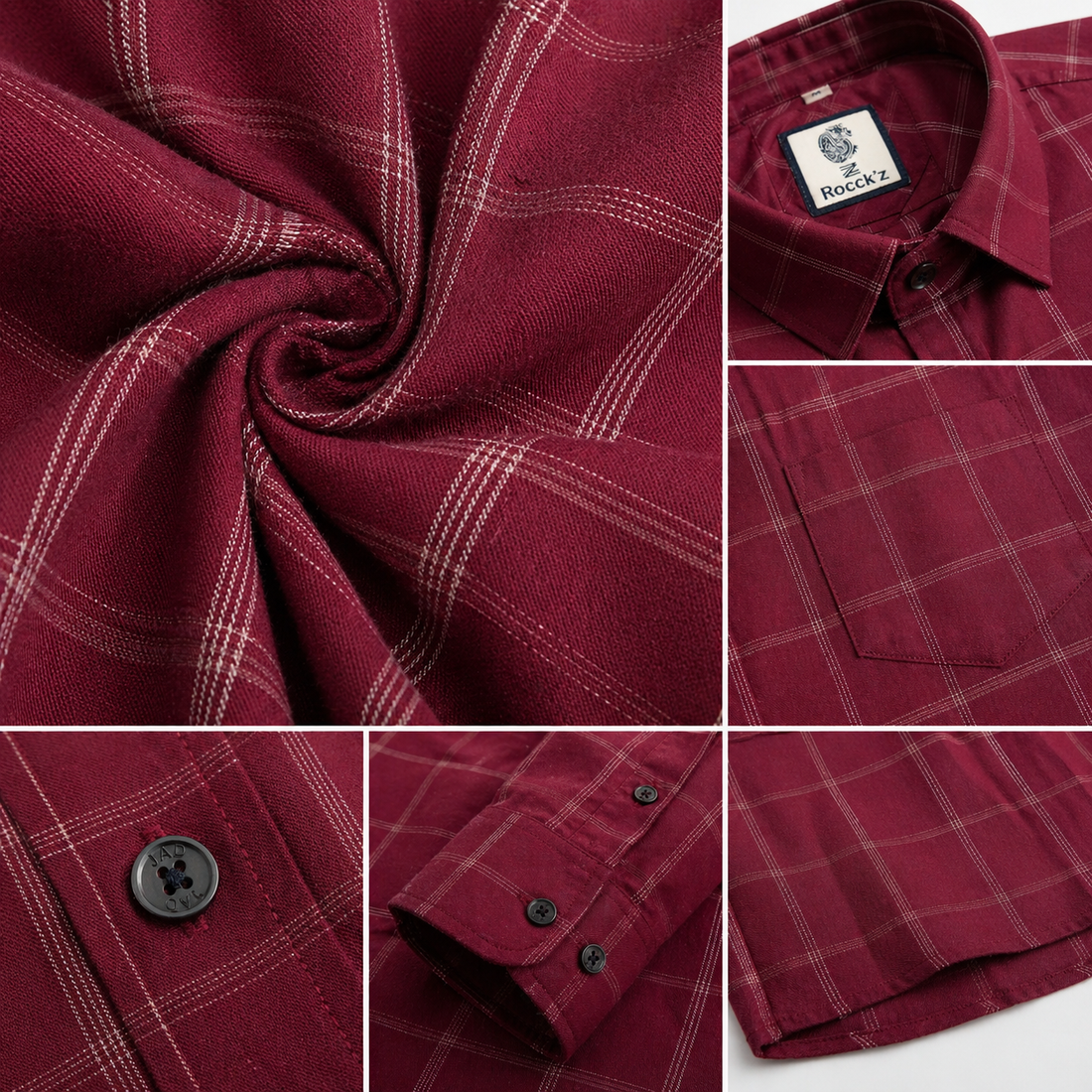 Burgundy & White Grid Pattern Premium Shirt - 25228