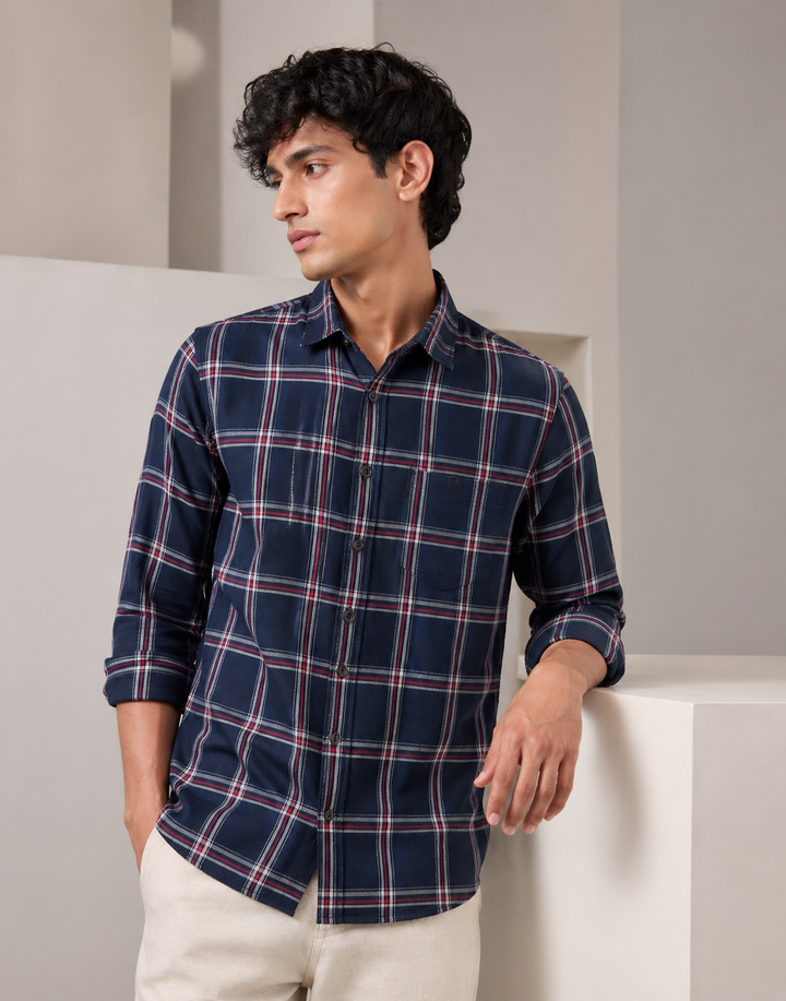 Navy Blue & Multi-Check Pattern Premium Shirt - 24471