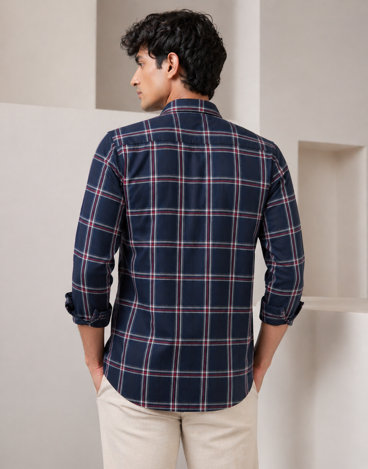 Navy Blue & Multi-Check Pattern Premium Shirt - 24471