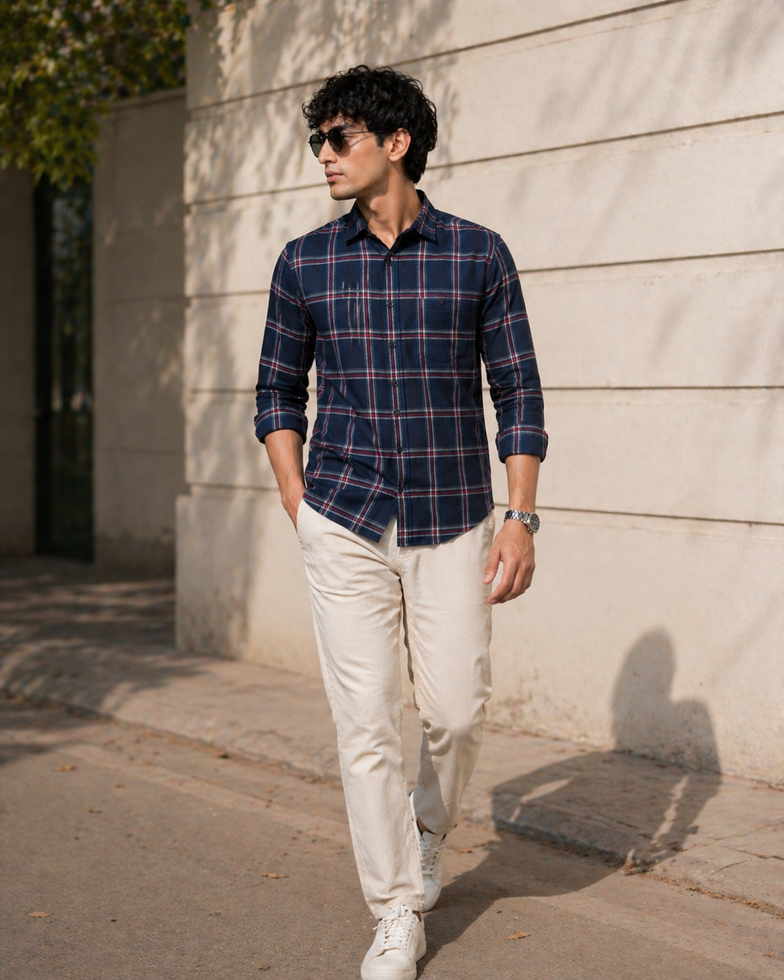 Navy Blue & Multi-Check Pattern Premium Shirt - 24471