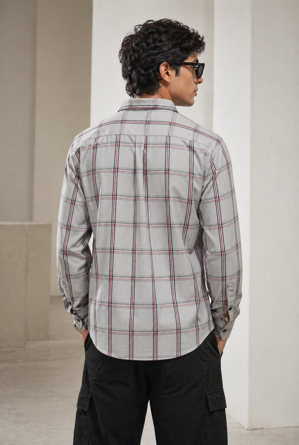Light Grey & Multi-Line Plaid Premium Shirt - 24472