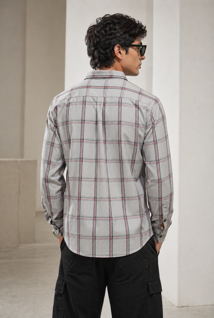 Light Grey & Multi-Line Plaid Premium Shirt - 24472