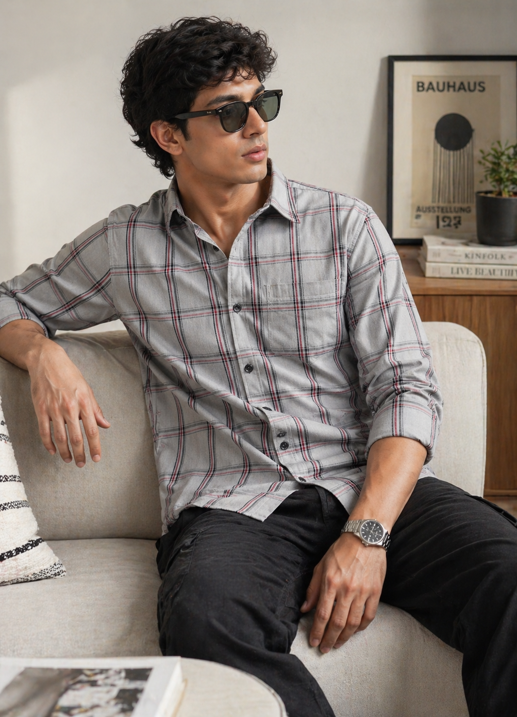 Light Grey & Multi-Line Plaid Premium Shirt - 24472