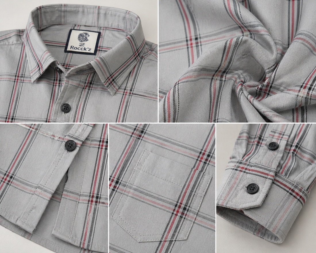 Light Grey & Multi-Line Plaid Premium Shirt - 24472