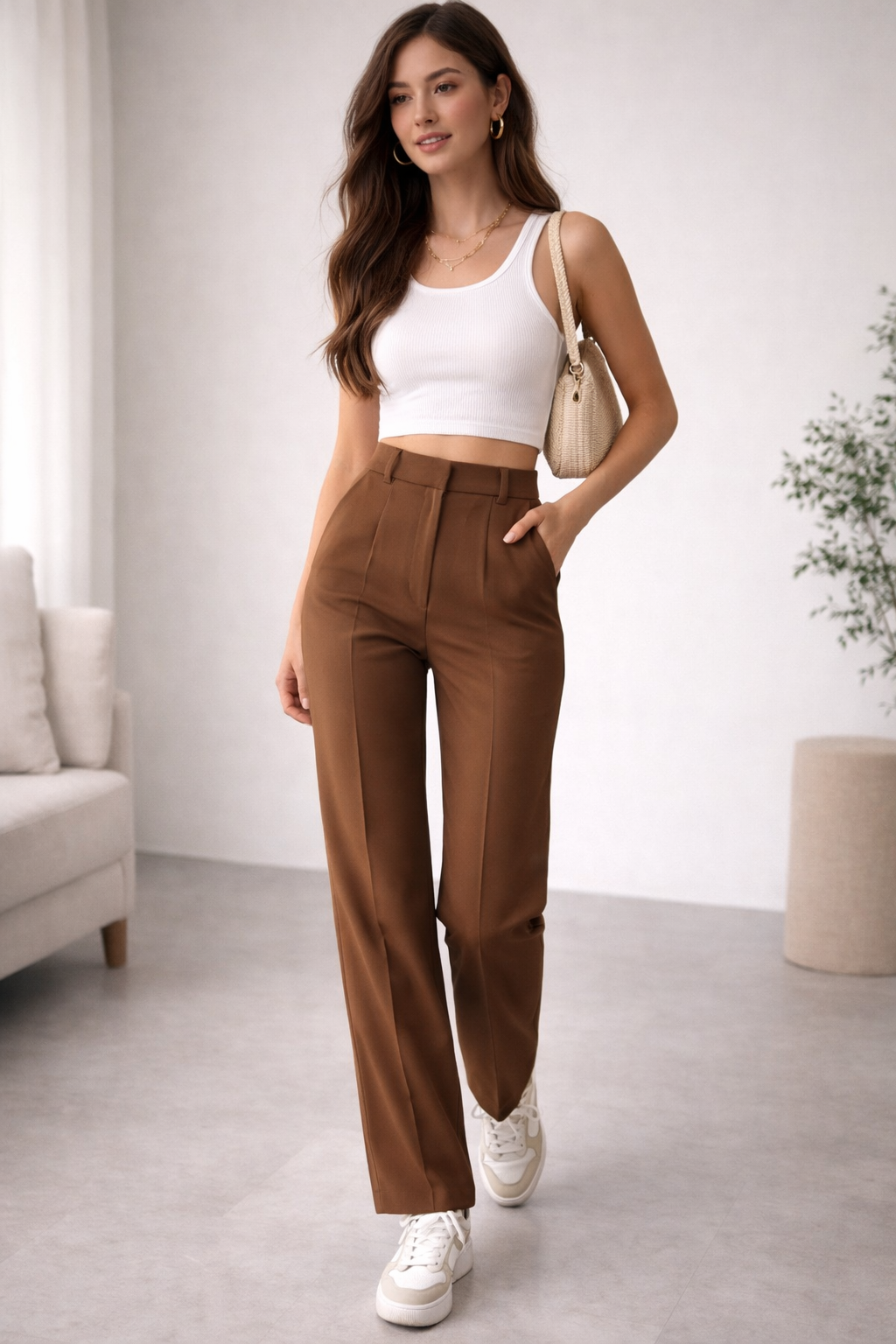 Women’s Caramel Brown Office Formal Trousers - 26596