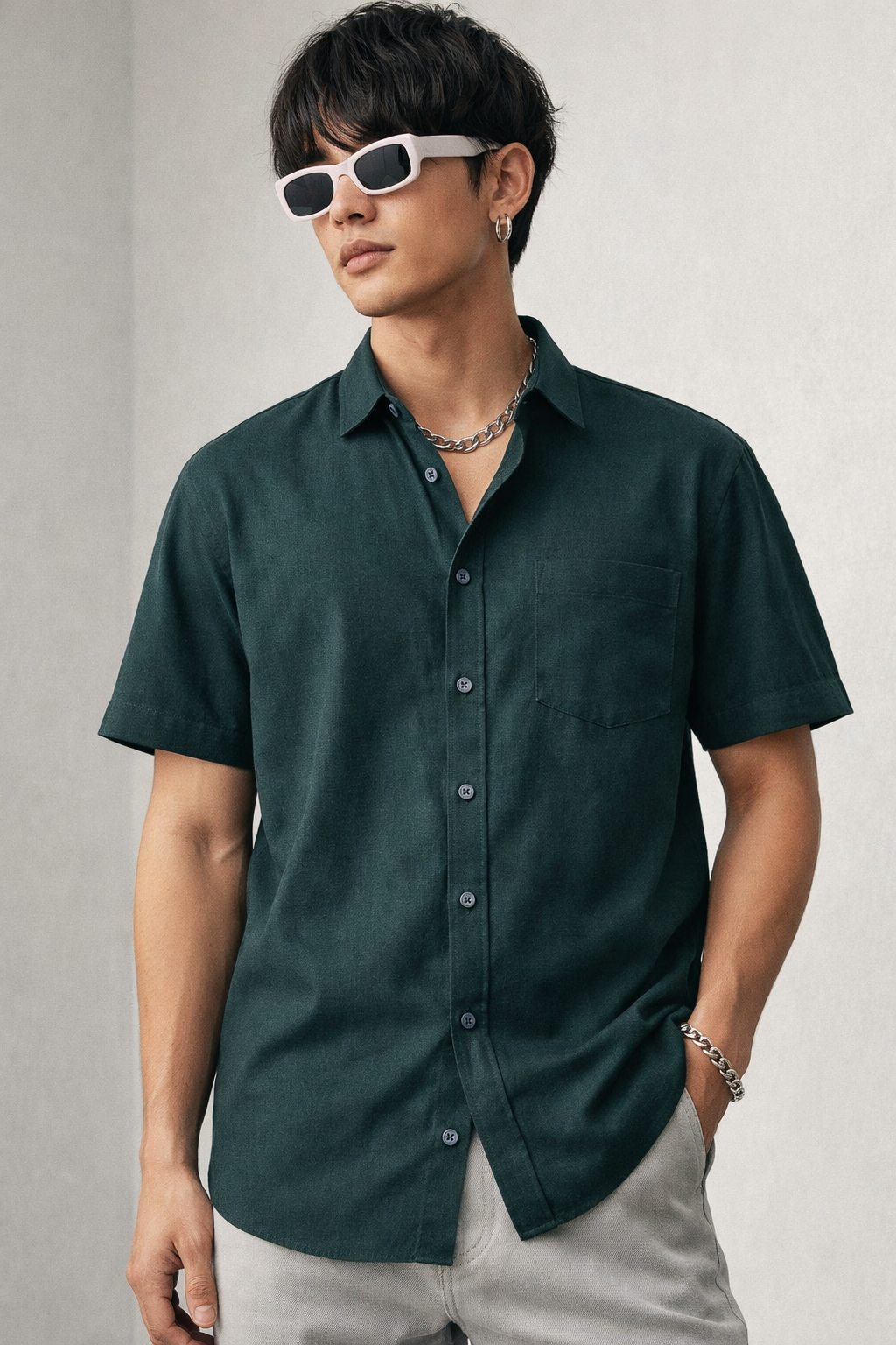 Men’s Forest Green Cotton Shirt - 25701