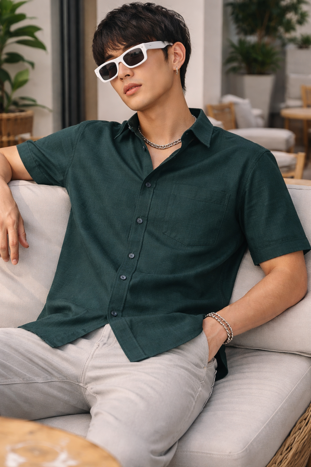 Men’s Forest Green Cotton Shirt - 25701