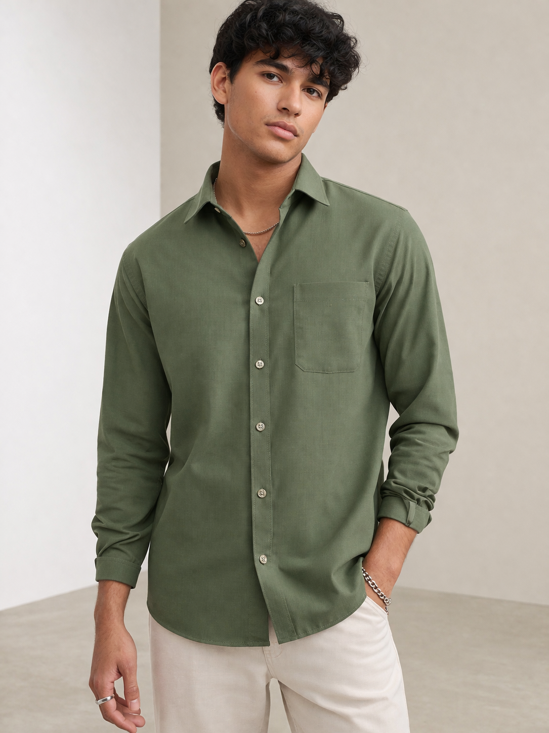 Men’s Premium Olive Green Formal Shirt - 142