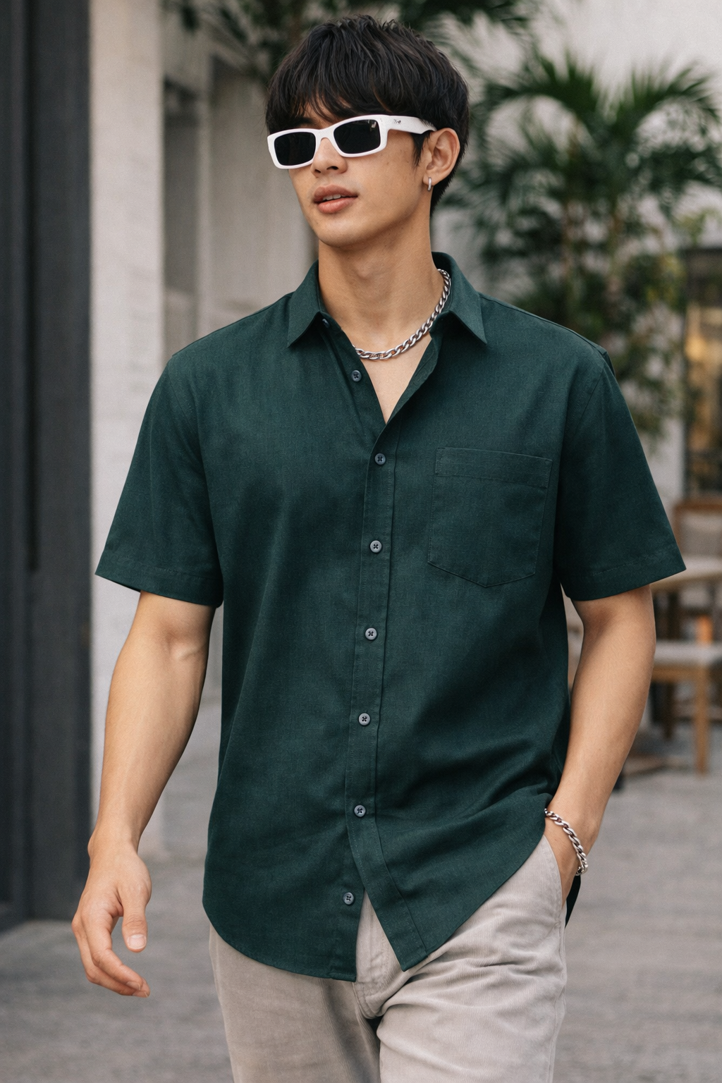 Men’s Forest Green Cotton Shirt - 25701