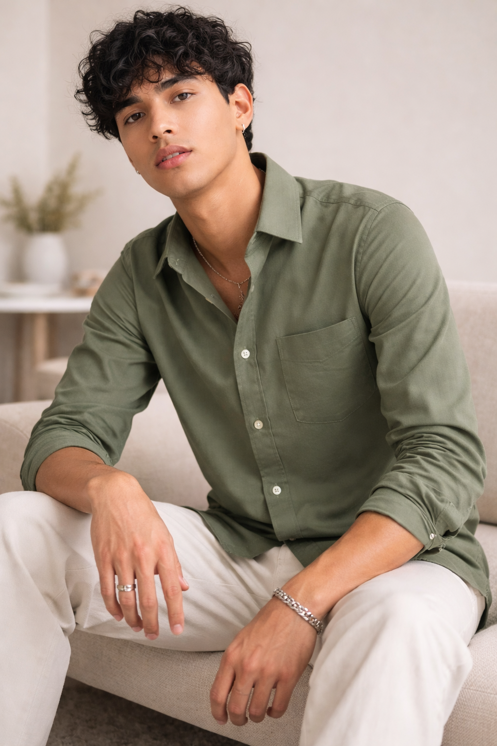 Men’s Premium Olive Green Formal Shirt - 142