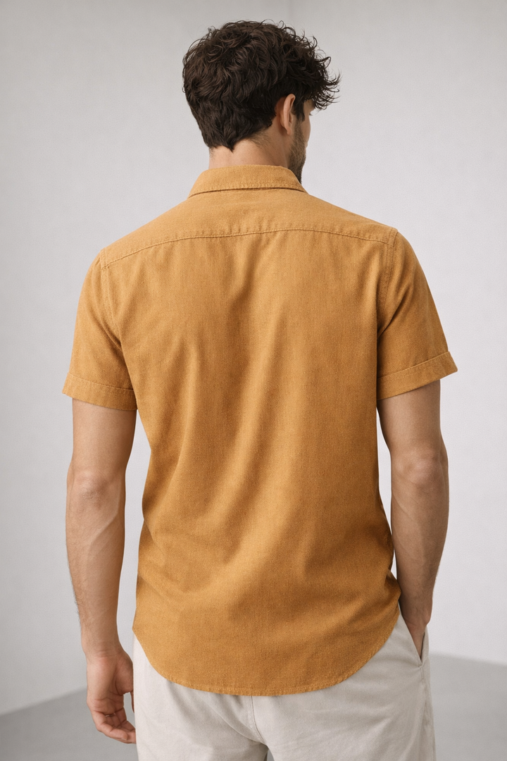 Men’s Regular Fit Mustard Ochre Cotton Shirt - 25704
