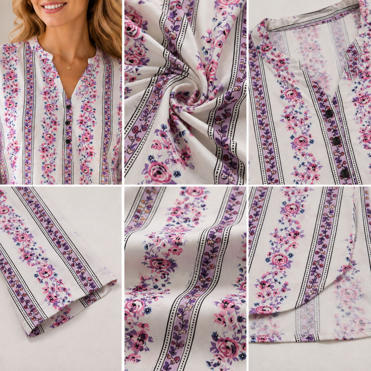 Women's White & Purple Floral Printed Short Kurti - 27204