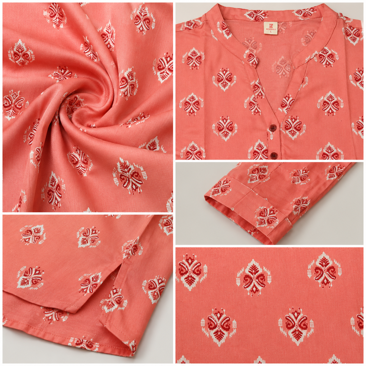 Women's Peach and White Ethnic Printed Short Kurti - 27207
