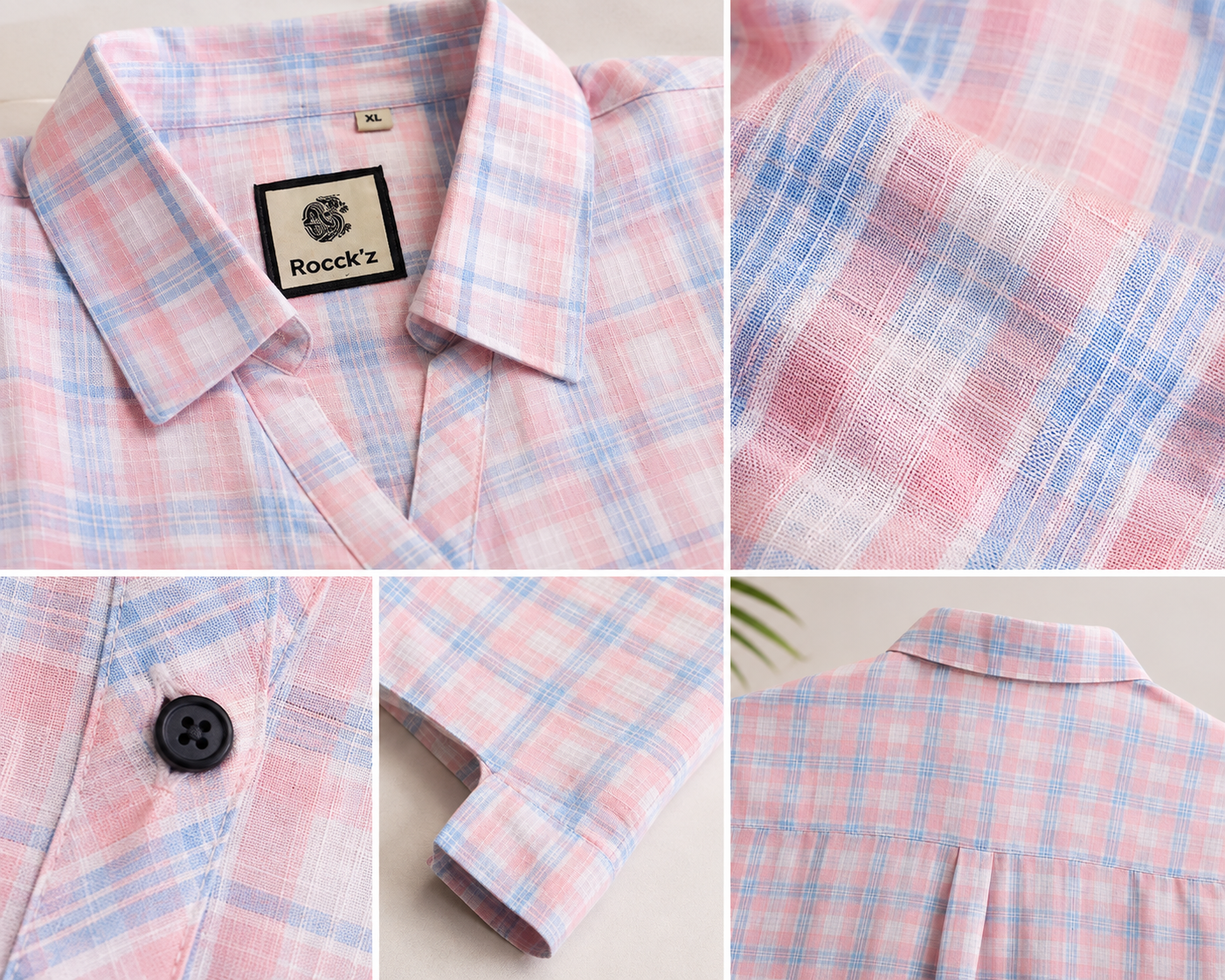 Casual Peach & Light Blue Plaid Checkered Shirt - 27076