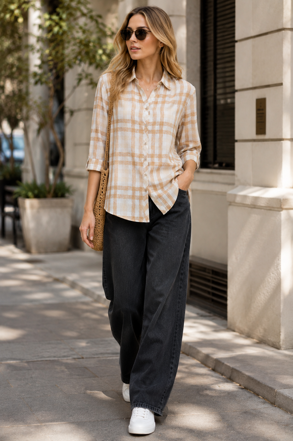 Casual Brown & White Plaid Checkered Shirt - 27085
