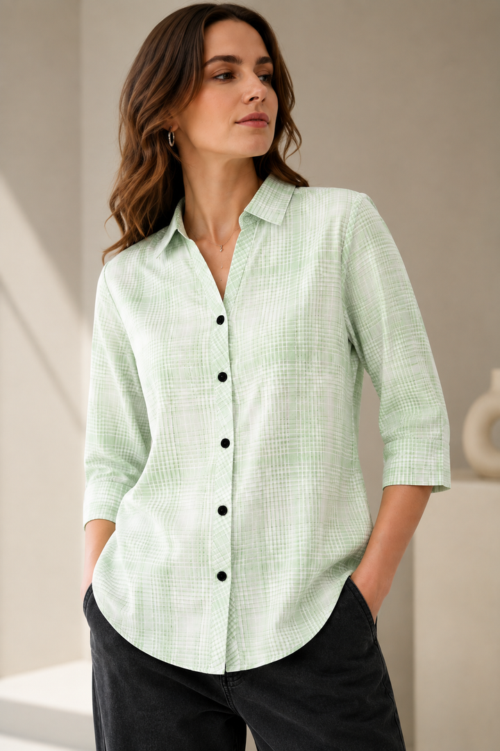 Casual Light Green & White Checkered Shirt - 27084