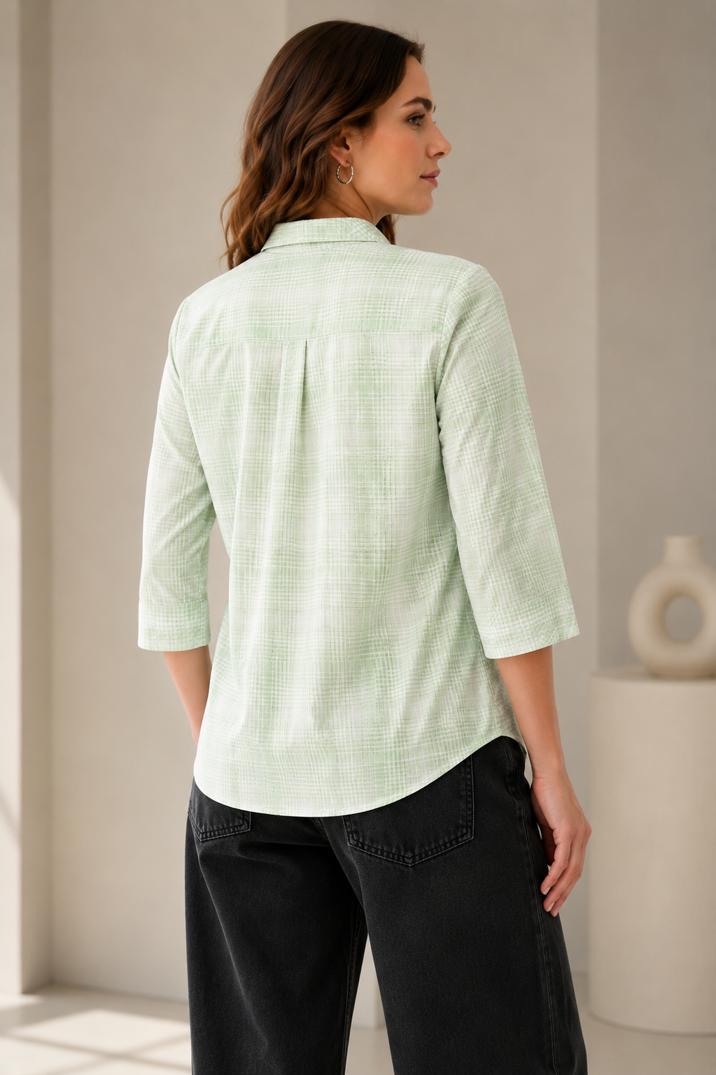 Casual Light Green & White Checkered Shirt - 27084
