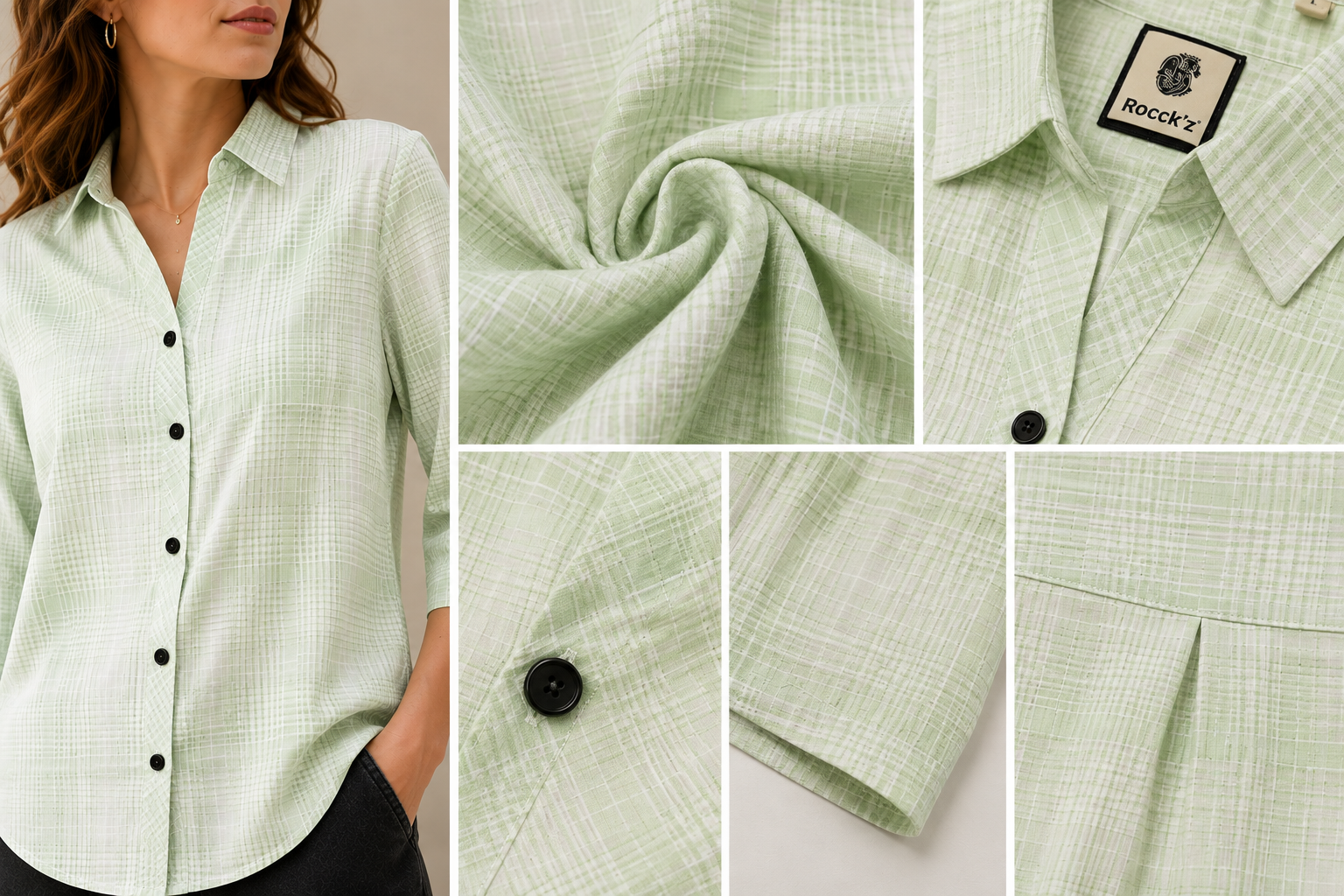 Casual Light Green & White Checkered Shirt - 27084