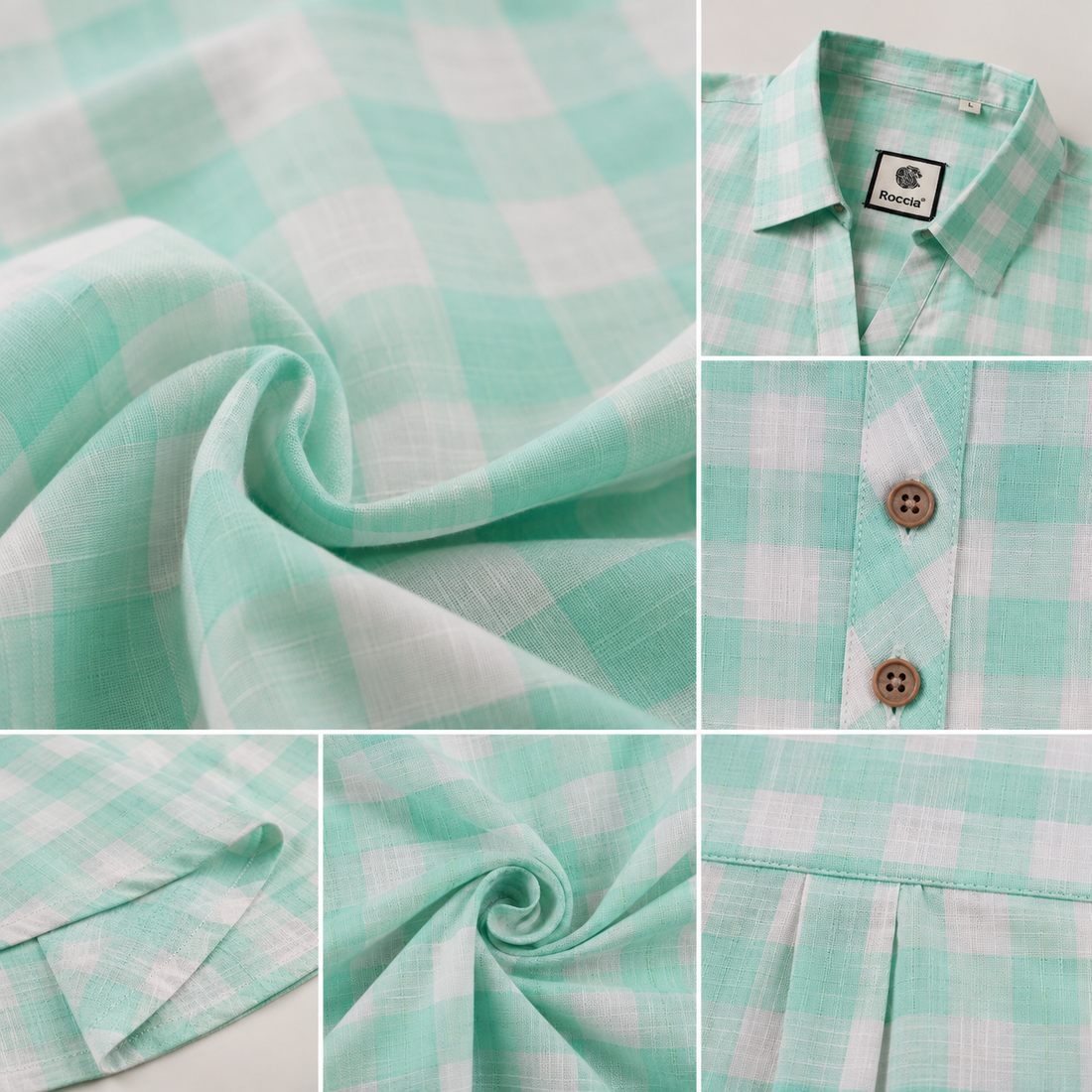 Casual Mint Green & White Gingham Checkered Shirt - 27087