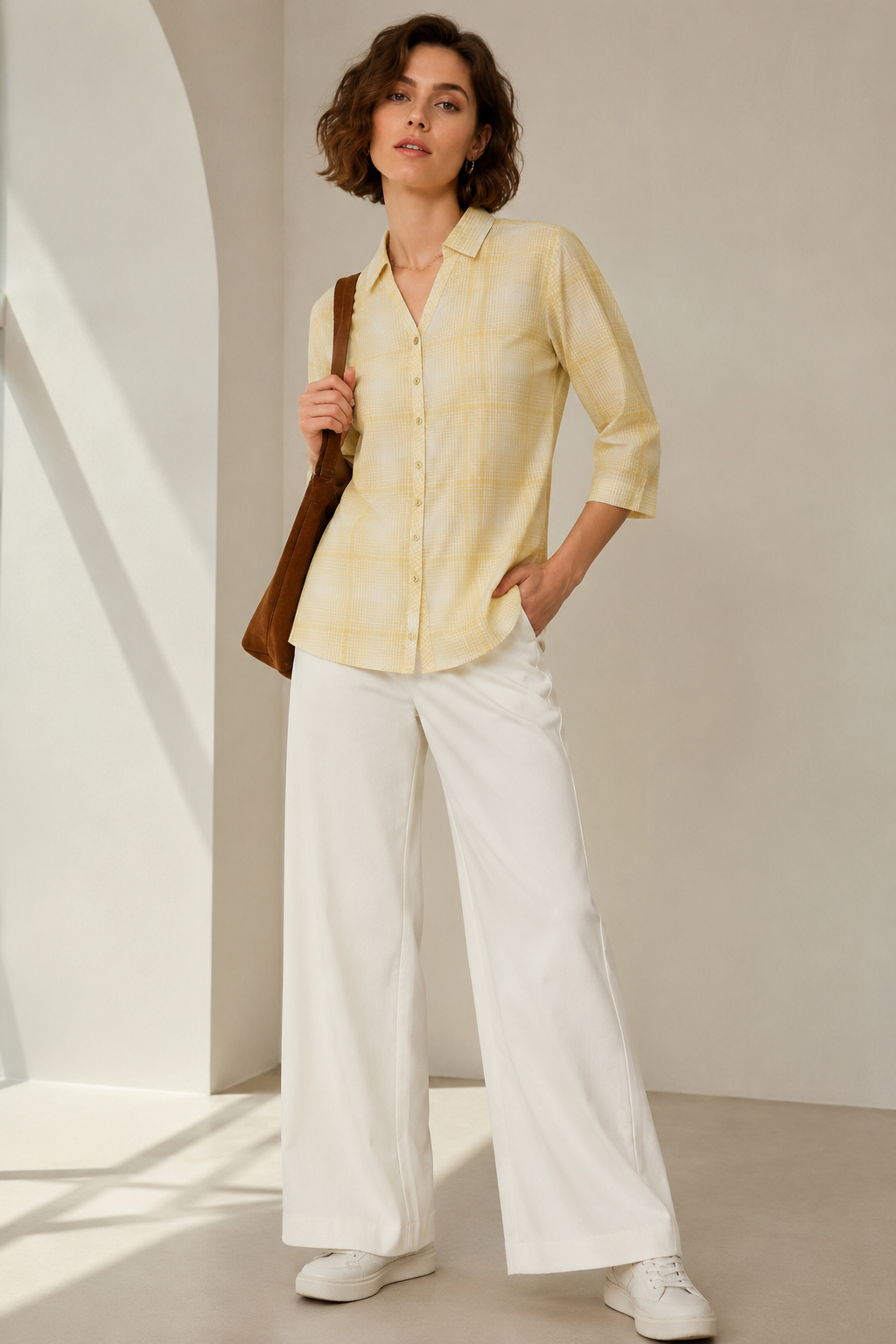 Yellow & White Checkered Casual Shirt - 27083