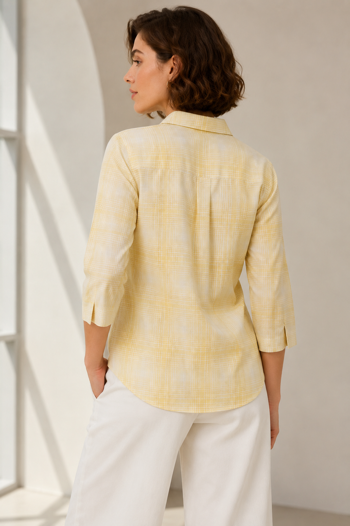 Yellow & White Checkered Casual Shirt - 27083