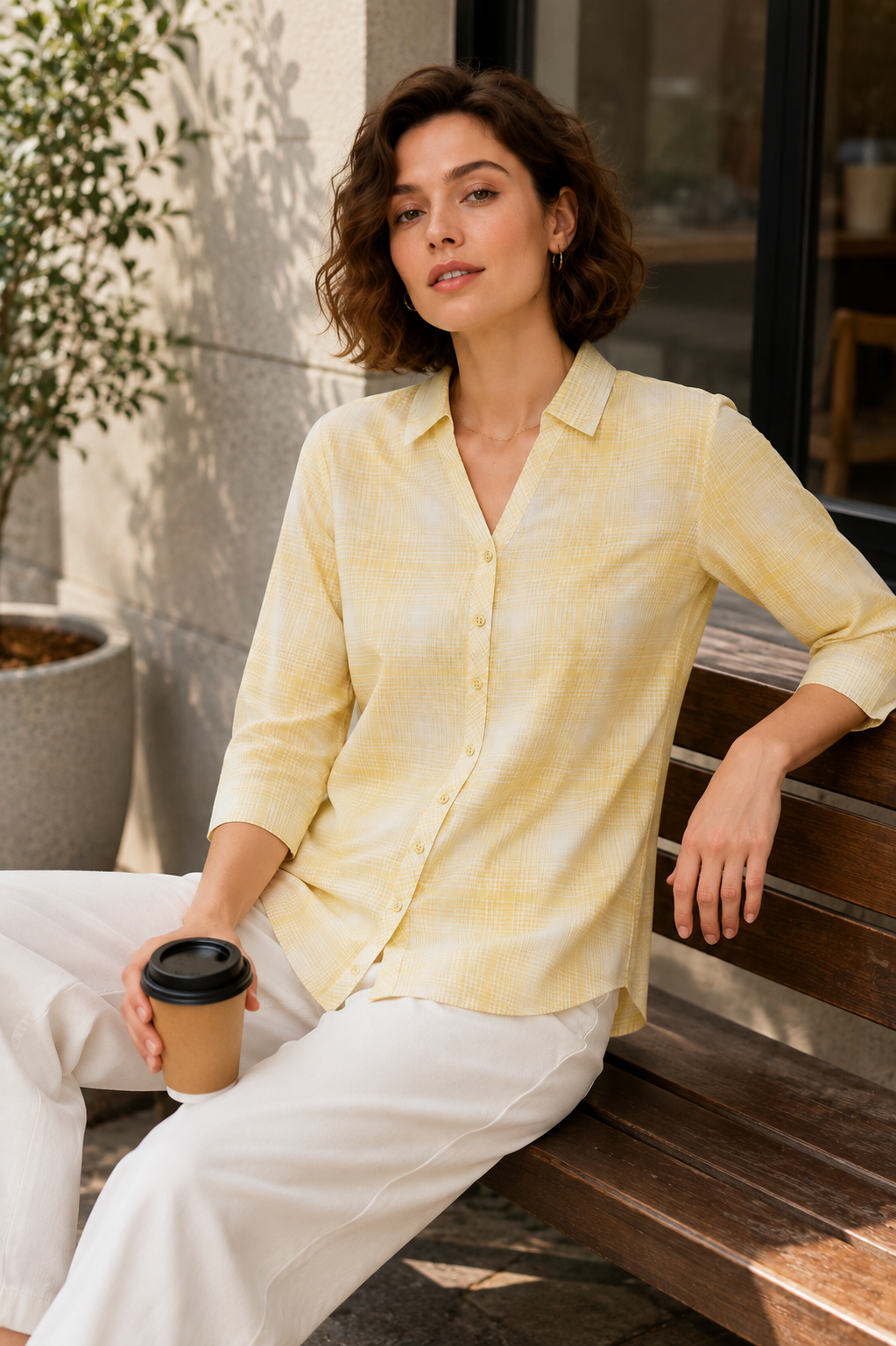 Yellow & White Checkered Casual Shirt - 27083