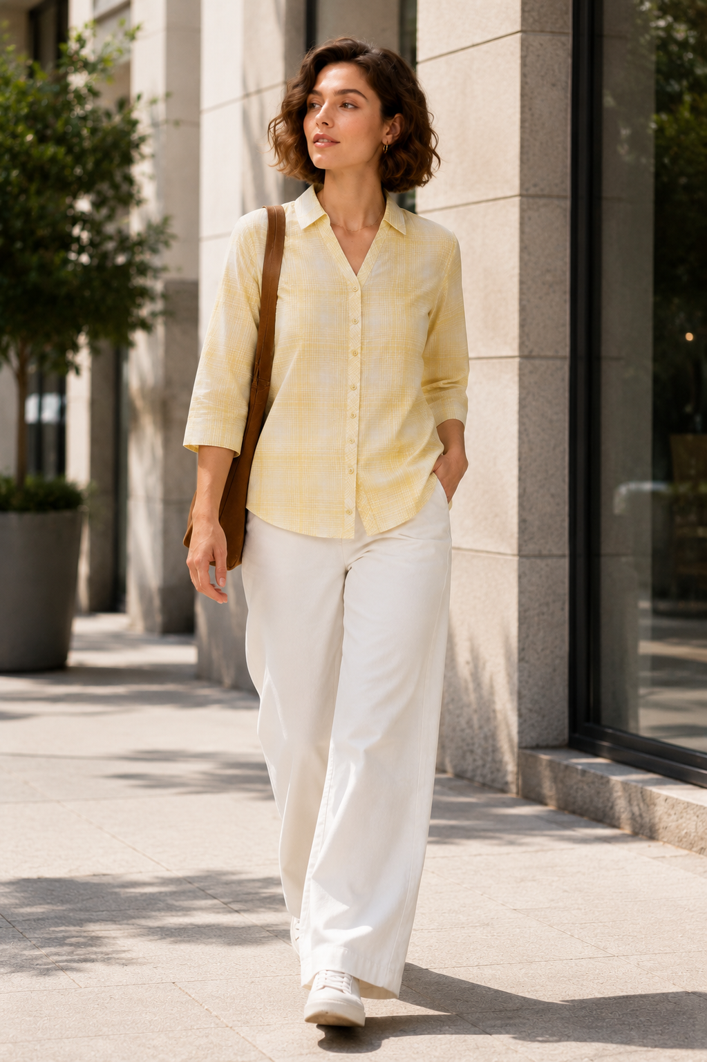 Yellow & White Checkered Casual Shirt - 27083