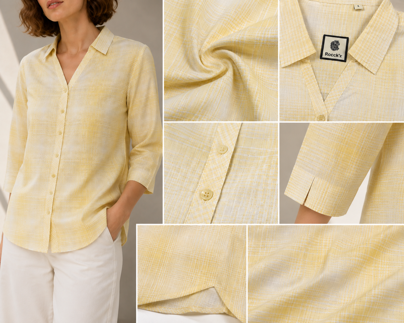 Yellow & White Checkered Casual Shirt - 27083