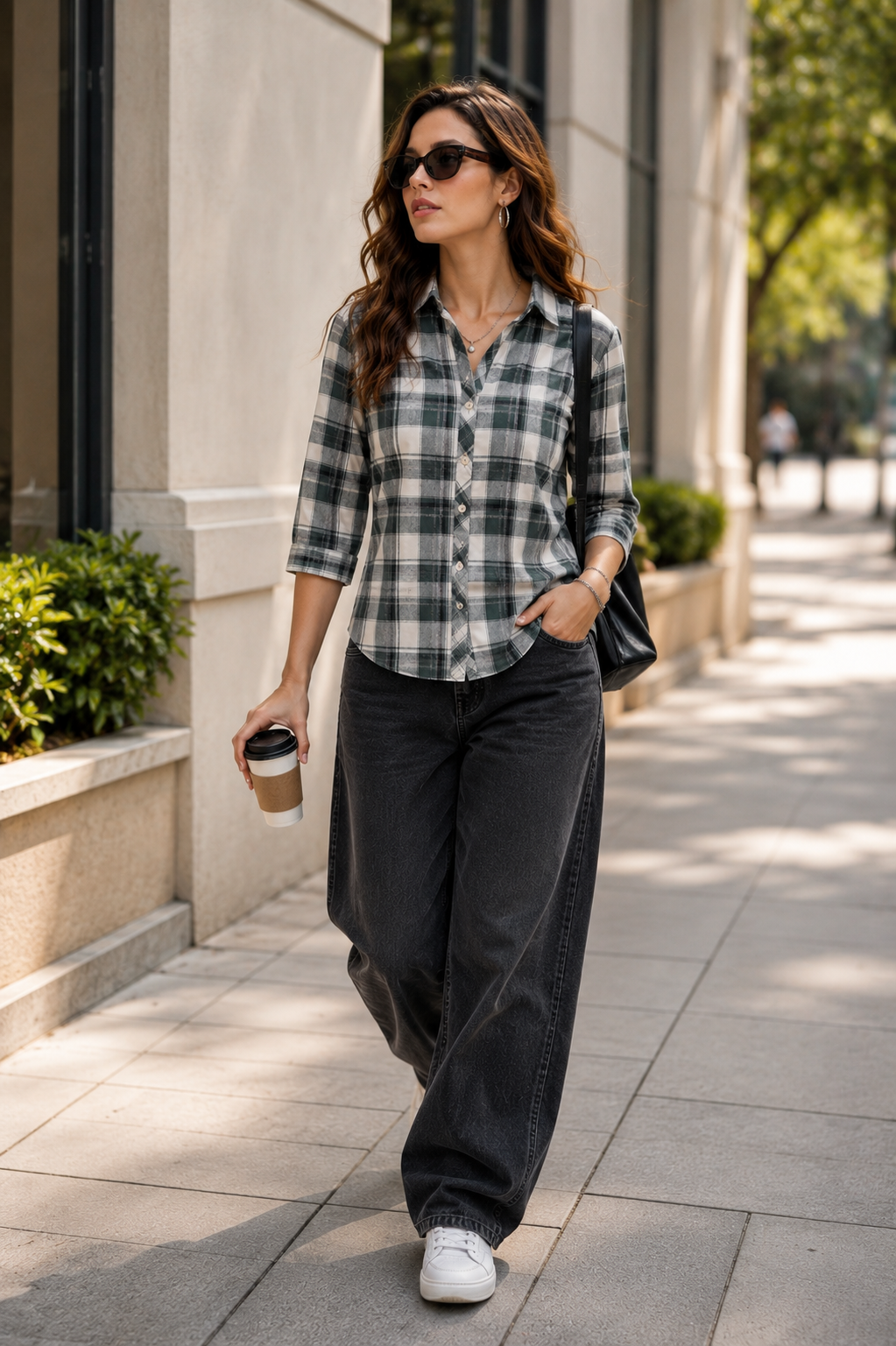 Casual Dark Green & Off-White Plaid Checkered Shirt - 27070