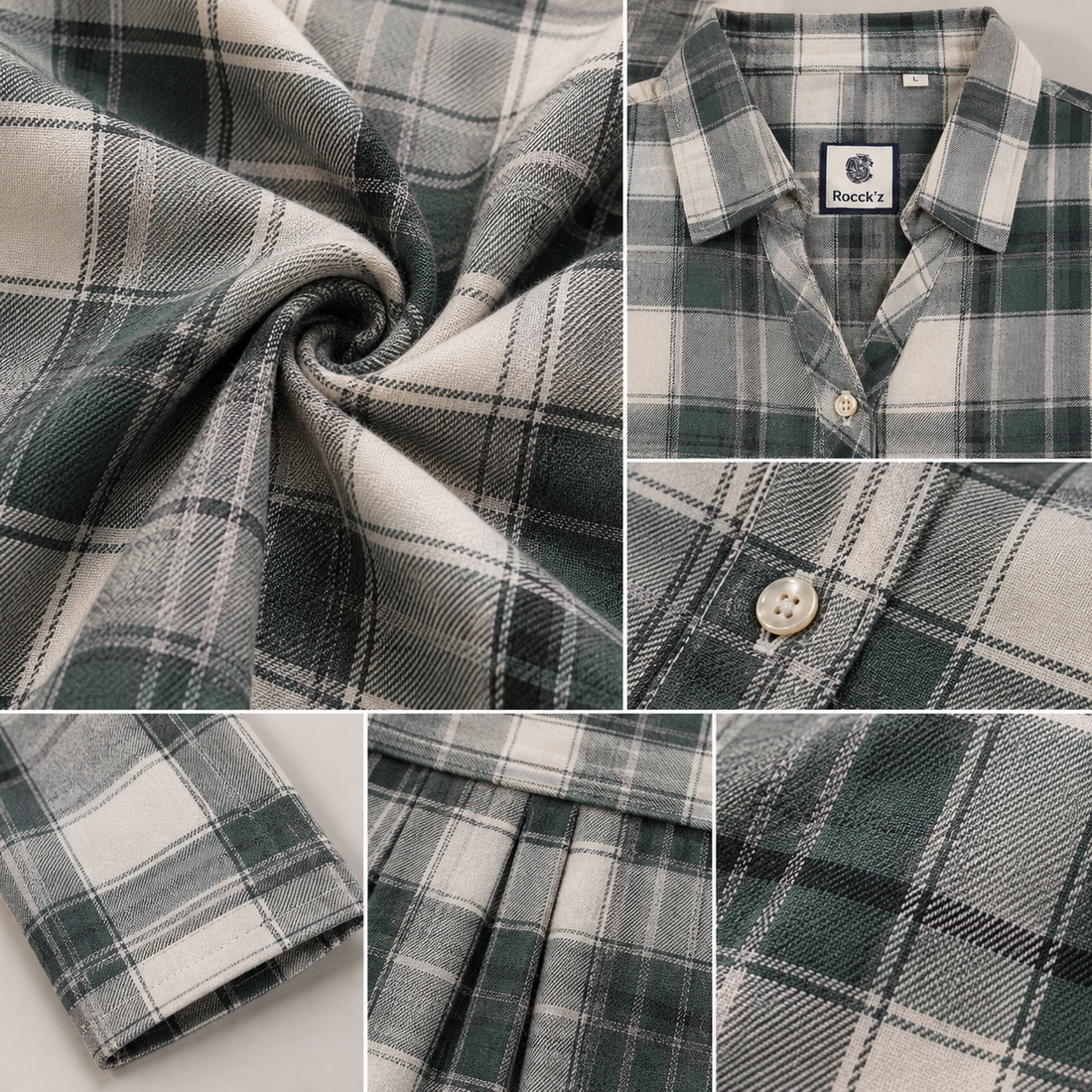 Casual Dark Green & Off-White Plaid Checkered Shirt - 27070