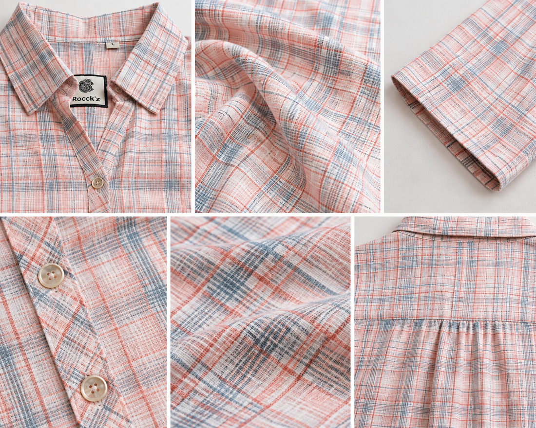 Casual Coral & Blue Plaid Checkered Shirt - 27079