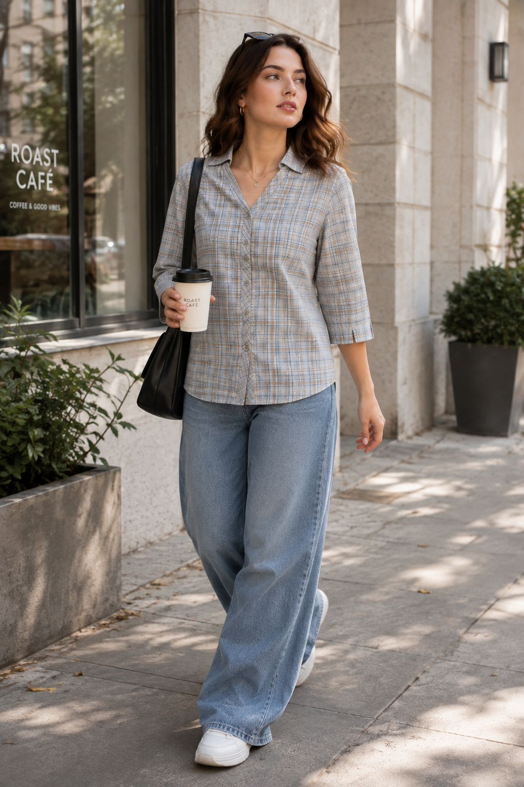 Casual Blue & Tan Plaid Checkered Shirt - 27080