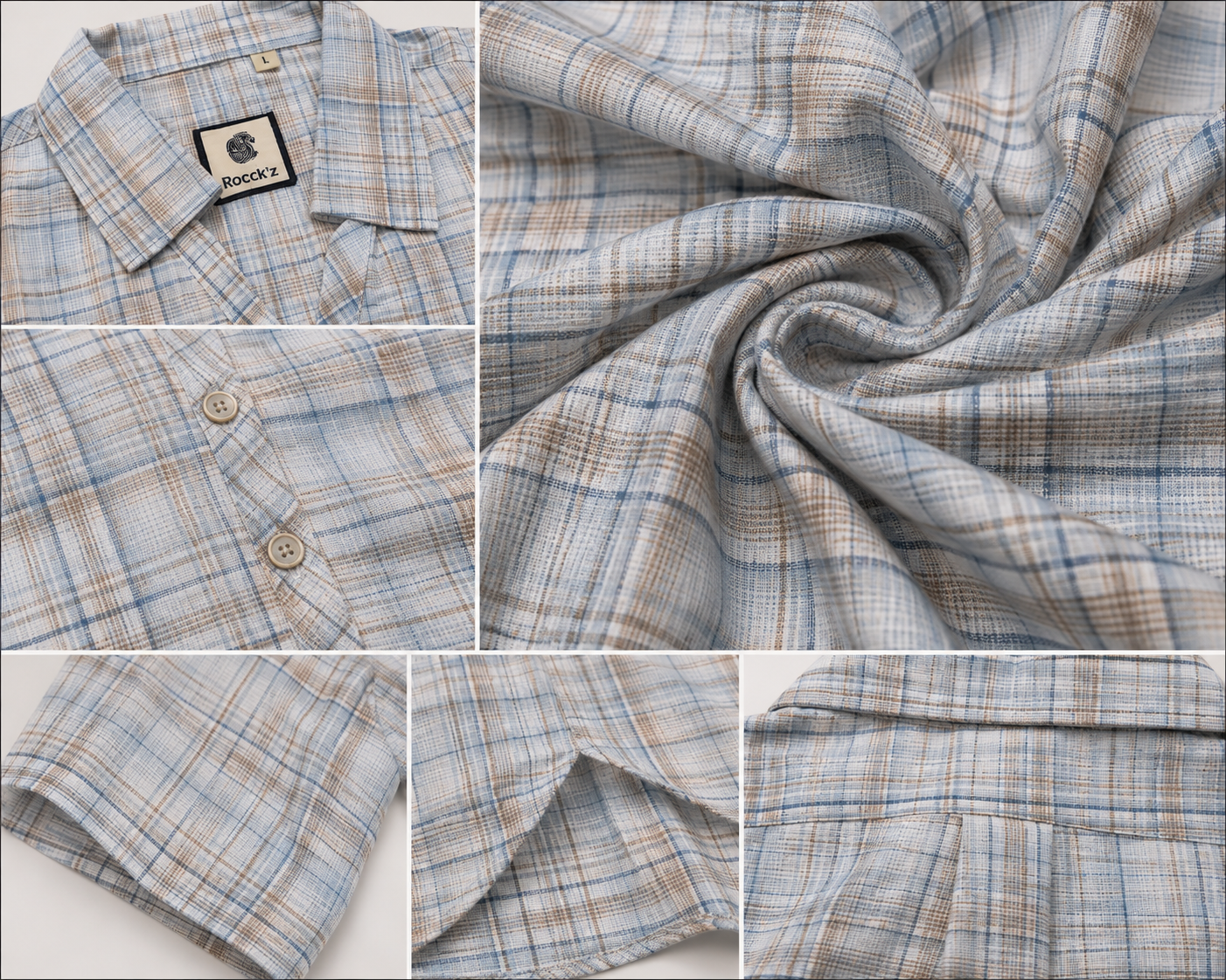 Casual Blue & Tan Plaid Checkered Shirt - 27080