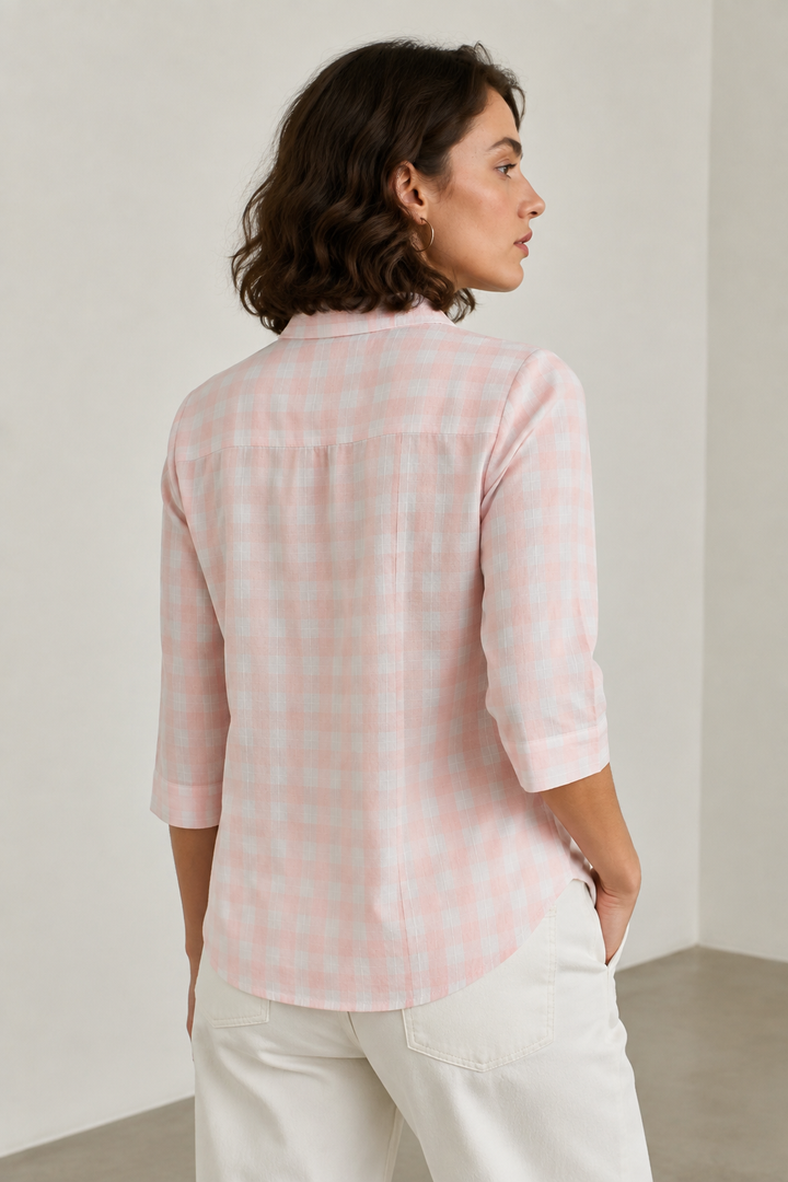 Casual Peach & White Gingham Checkered Shirt - 27088