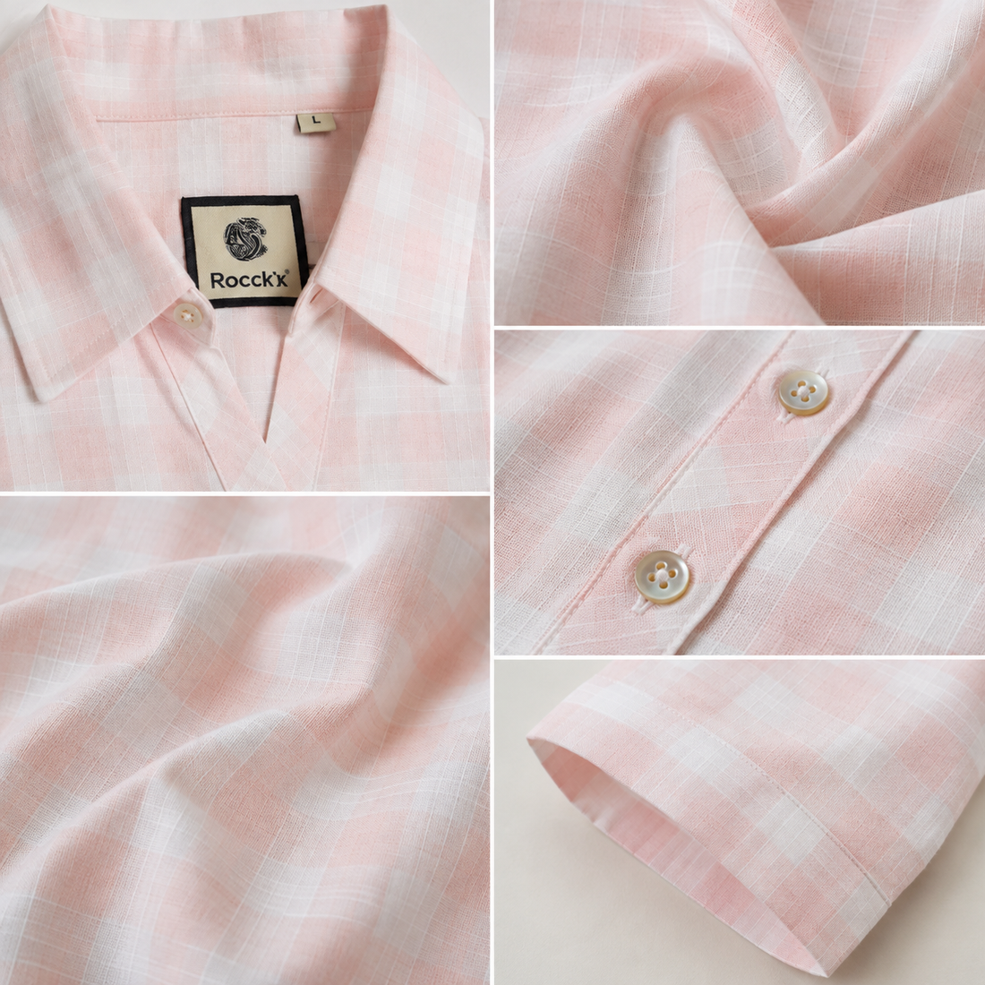 Casual Peach & White Gingham Checkered Shirt - 27088