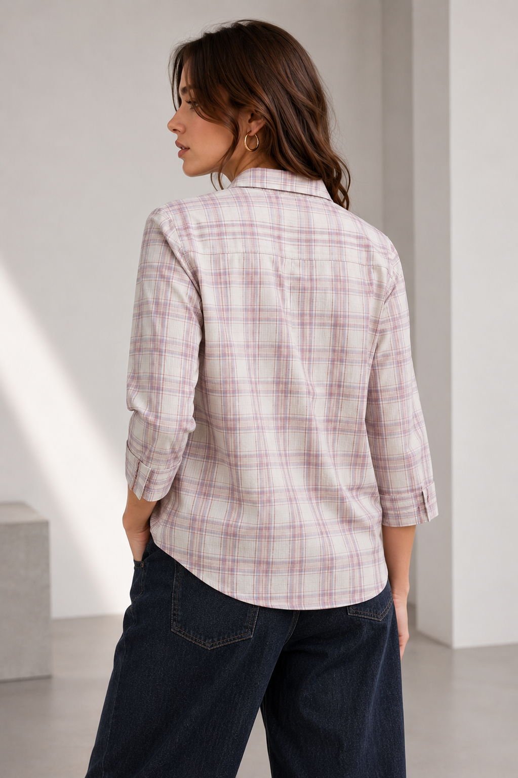 Classic Dusty Rose Plaid Short Sleeve Casual Shirt - 27082