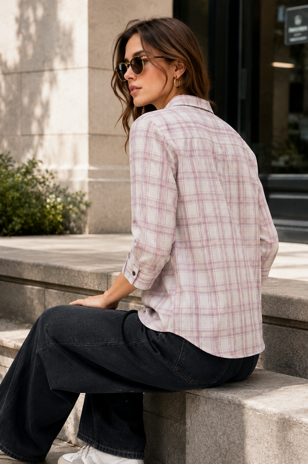 Classic Dusty Rose Plaid Short Sleeve Casual Shirt - 27082