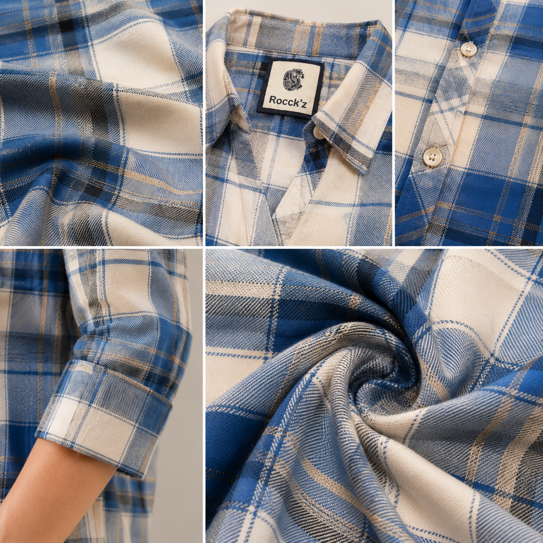 Women's Casual Blue & Off-White Plaid Checkered Shirt - 27069