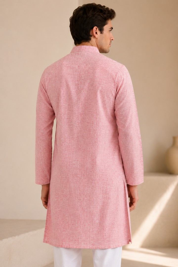 Ethnic Casual Cotton-Rich Peach Kurta with Contrast Buttons - 24188