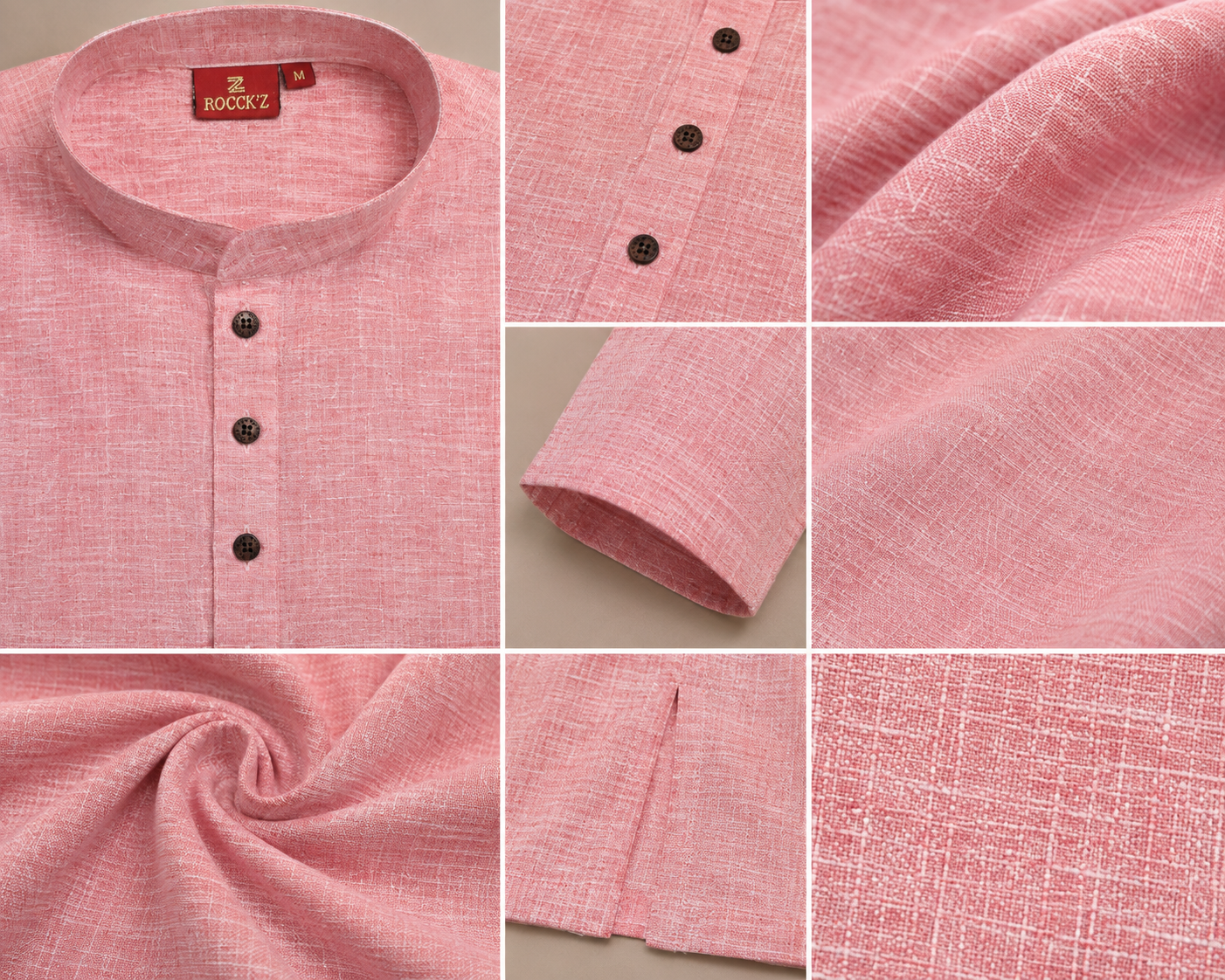 Ethnic Casual Cotton-Rich Peach Kurta with Contrast Buttons - 24188