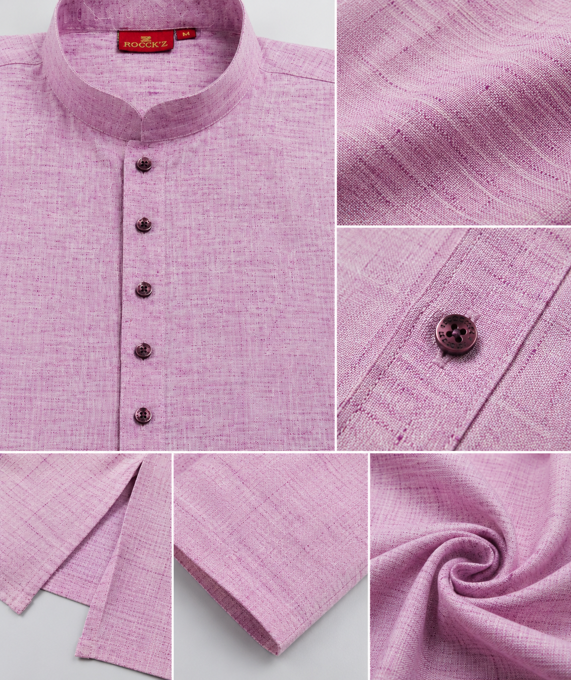 Men's Ethnic Casual Cotton-Rich Pink Kurta with Matching Engraved Buttons - 24185