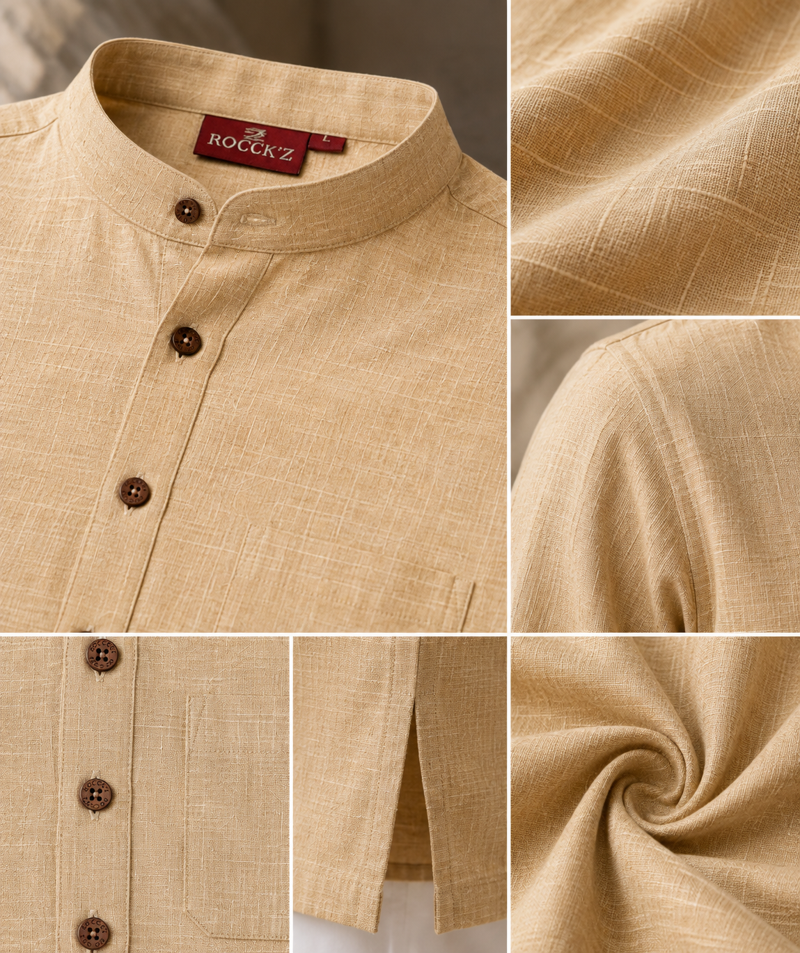 Men's Ethnic Casual Cotton-Rich Beige Kurta with Contrast Buttons - 24195