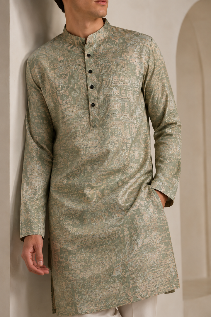 Elegant Textured Jacquard Kurta with Subtle Sequin Kurta Pajama - 26402