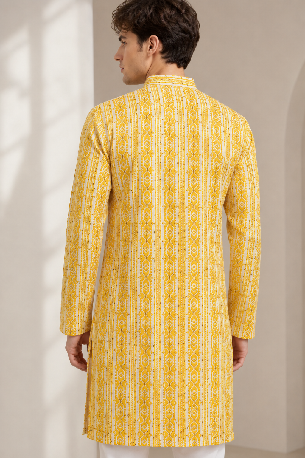 Mustard Yellow Sequin & Thread Embroidered Long Kurta - 26413