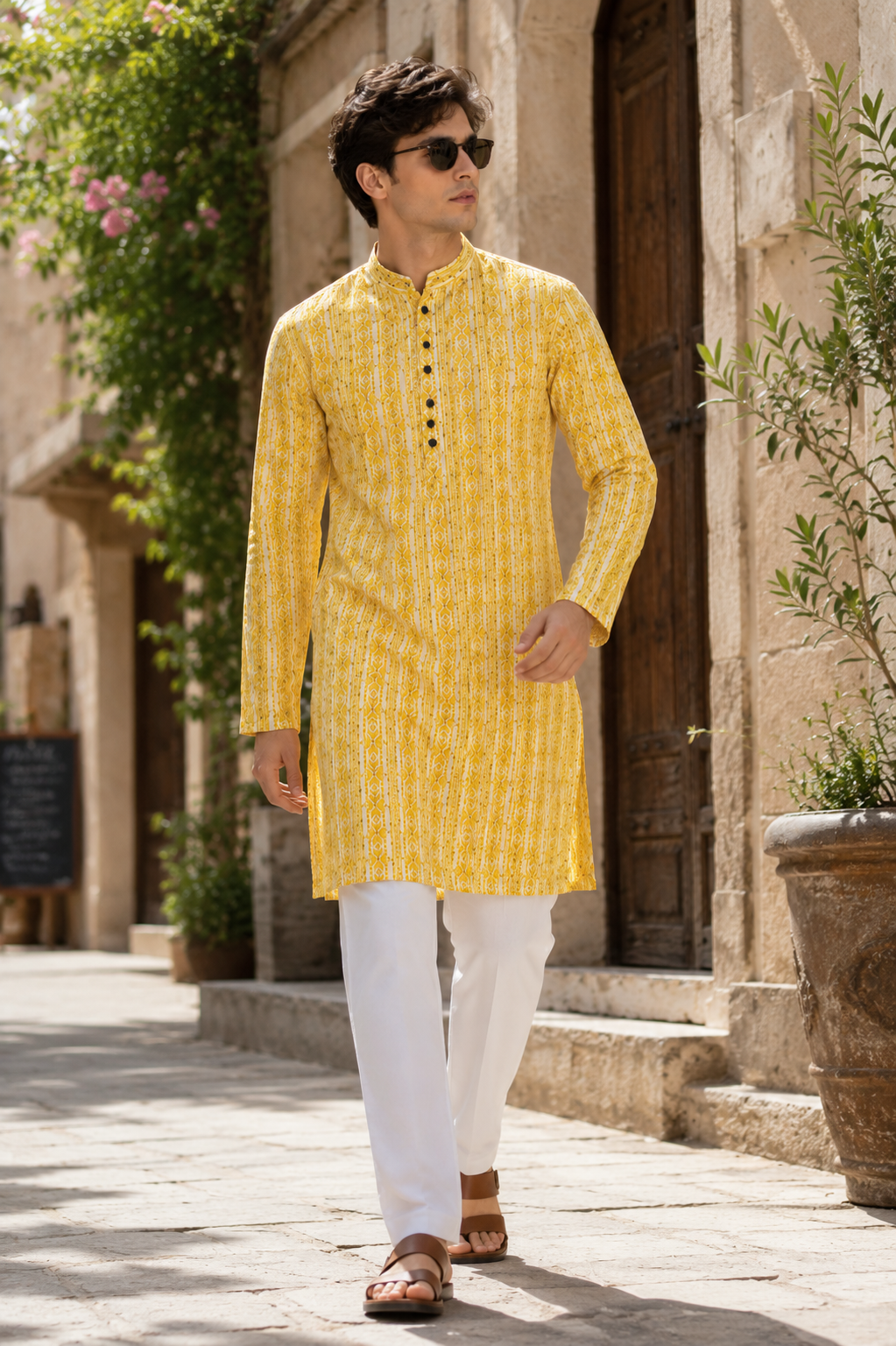 Mustard Yellow Sequin & Thread Embroidered Long Kurta - 26413