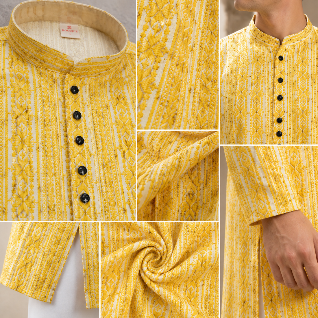 Mustard Yellow Sequin & Thread Embroidered Long Kurta - 26413