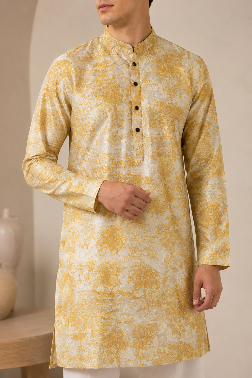 Golden Embroidered Textured Kurta Pajama by ROCCK'Z - 26400