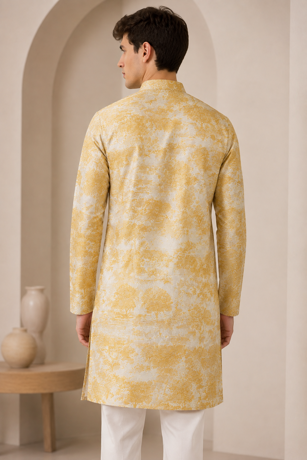 Golden Embroidered Textured Kurta Pajama by ROCCK'Z - 26400