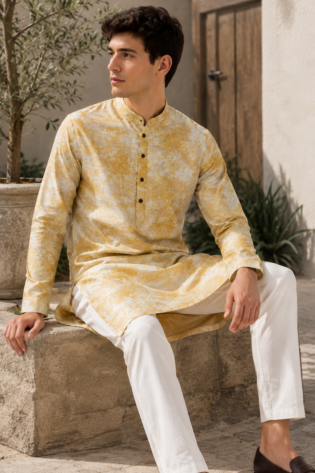 Golden Embroidered Textured Kurta Pajama by ROCCK'Z - 26400