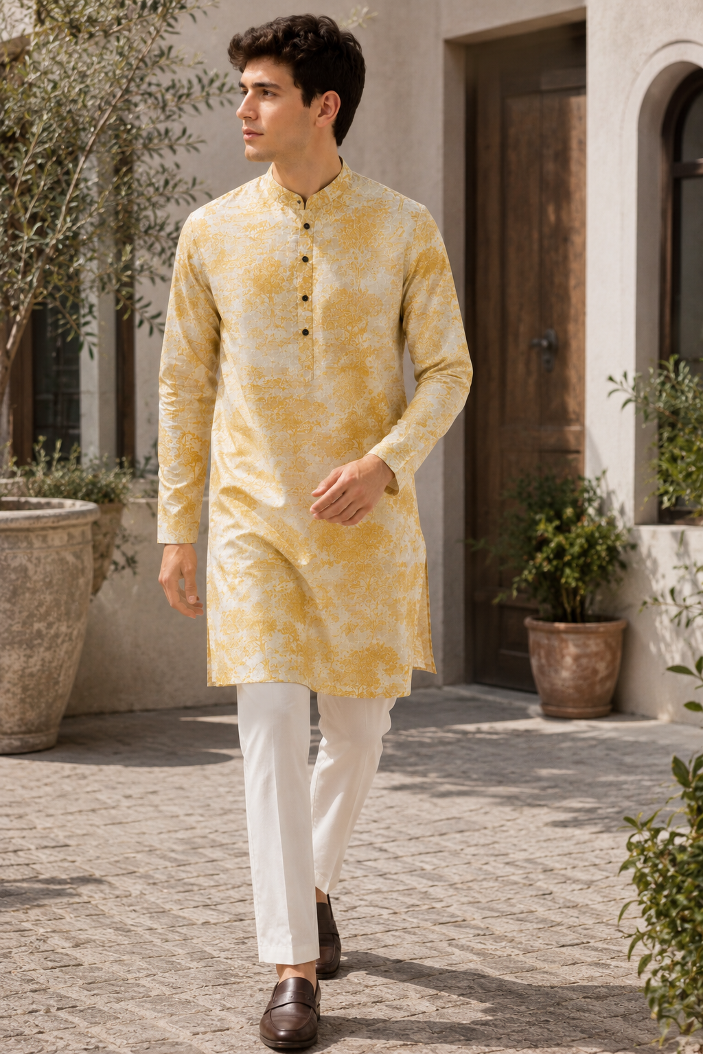 Golden Embroidered Textured Kurta Pajama by ROCCK'Z - 26400